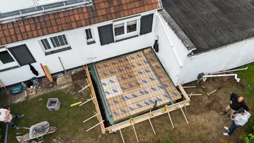 Chantier en cours : extension d'une maison semi-mitoyenne à Marcq-en-Baroeul, Seclin, FACO-RENO